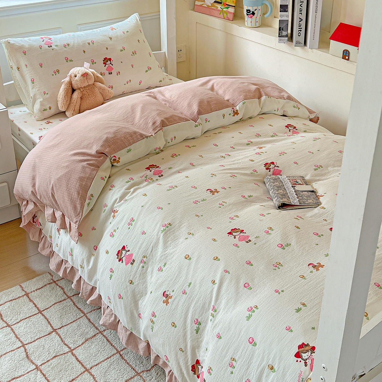 91家纺网 家纺一手货源 找家纺 （总）纽缦家纺 2025新款云感提花双层纱韩版三件套宿舍三件套上下铺三件套