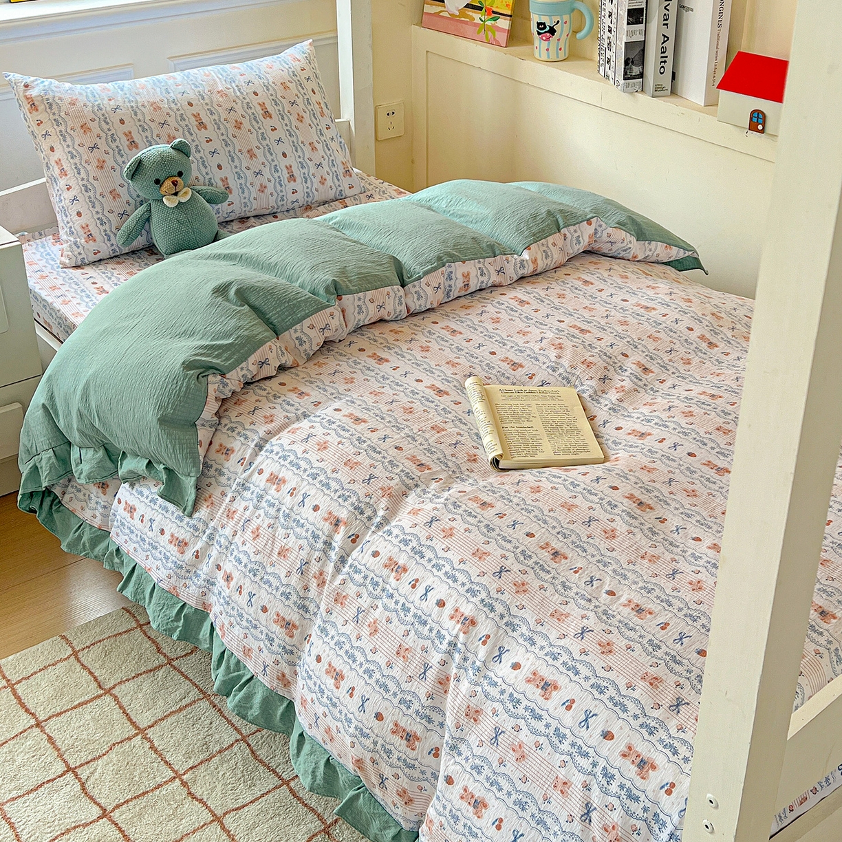 91家纺网 家纺一手货源 找家纺 （总）纽缦家纺 2025新款云感提花双层纱韩版三件套宿舍三件套上下铺三件套