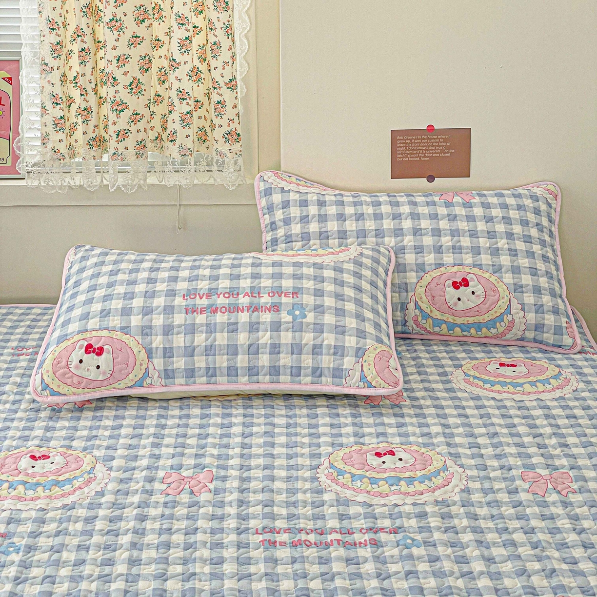 91家纺网 家纺一手货源 找家纺 纽缦家纺 2025春夏新款A类水洗棉加棉枕套单枕套枕套单件 蛋糕蓝格kt