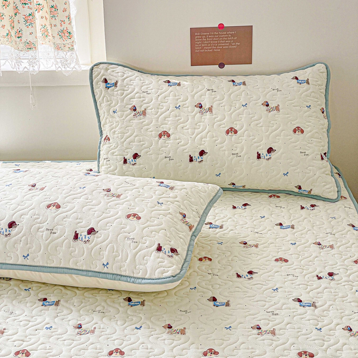 91家纺网 家纺一手货源 找家纺 纽缦家纺 2025春夏新款A类水洗棉加棉枕套单枕套枕套单件 可可腊肠犬