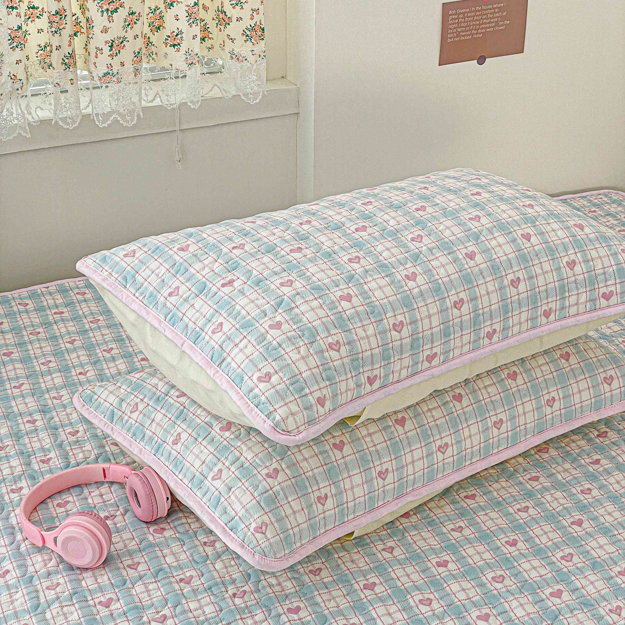 纽缦家纺 2025春夏新款A类水洗棉加棉枕套单枕套枕套单件 温暖粉心