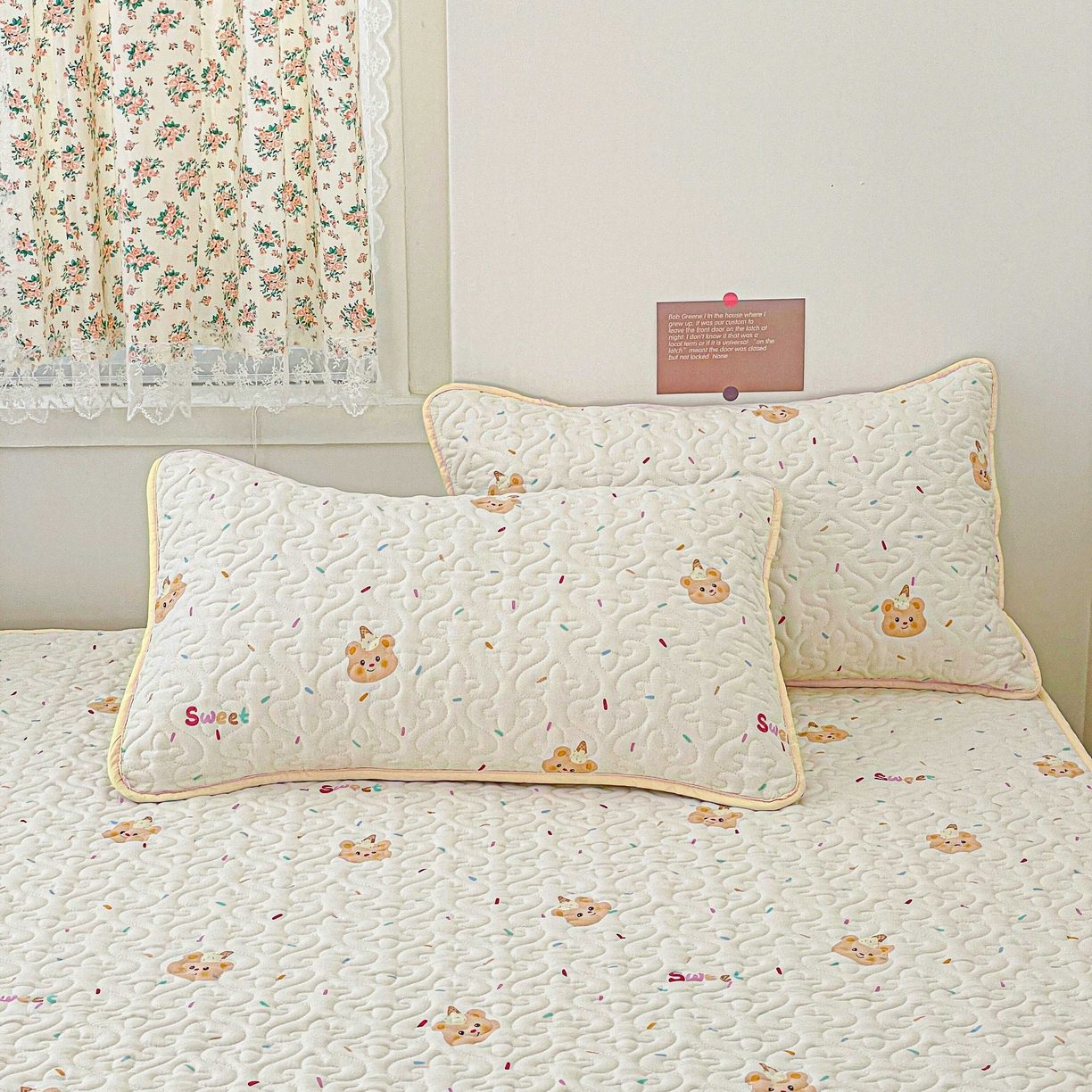 91家纺网 家纺一手货源 找家纺 纽缦家纺 2025春夏新款A类水洗棉加棉枕套单枕套枕套单件 小熊冰淇淋