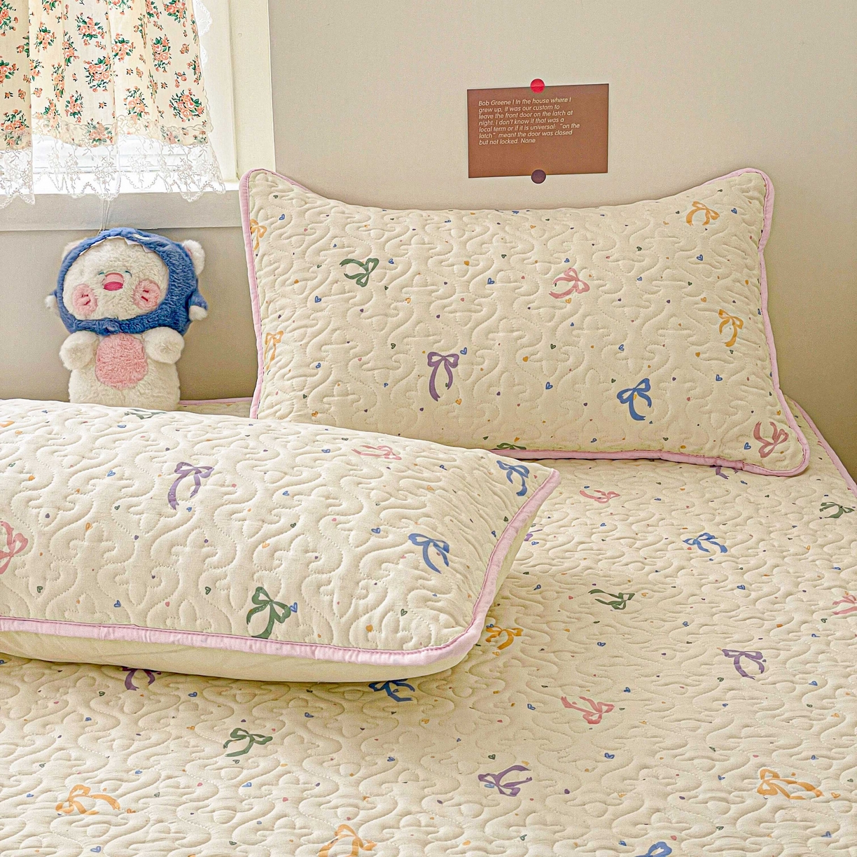 91家纺网 家纺一手货源 找家纺 纽缦家纺 2025春夏新款A类水洗棉加棉枕套单枕套枕套单件 星梦蝶结