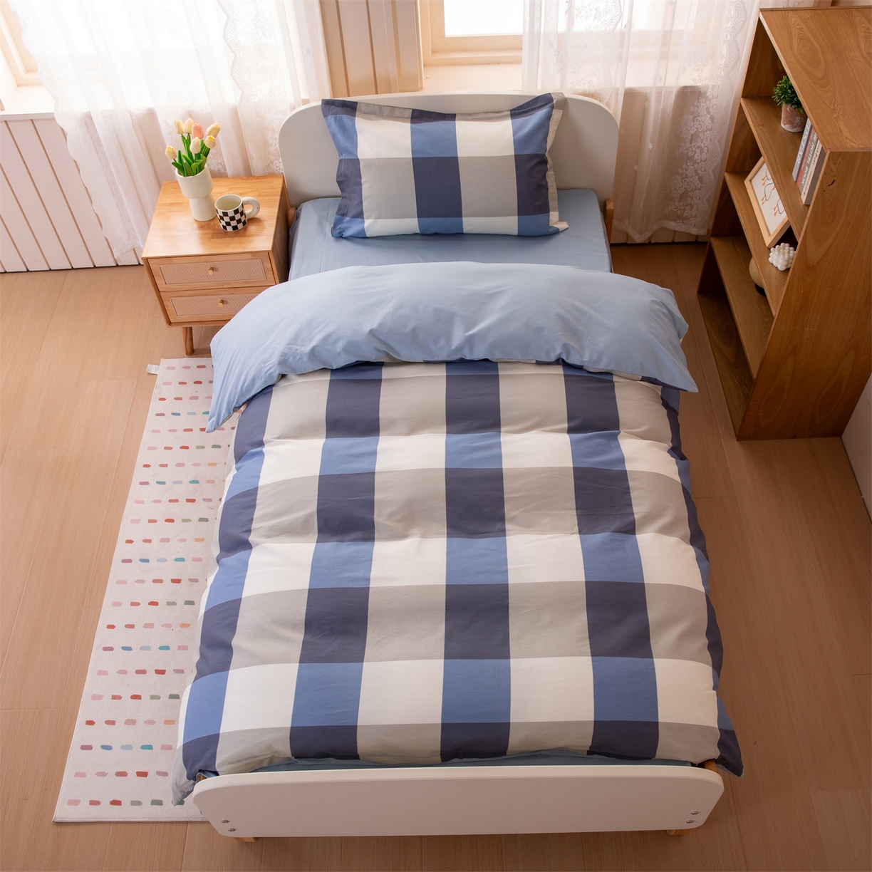 91家纺网 家纺一手货源 找家纺 （总）凌云家纺 2025新款13372全棉纯棉学生床单款三件套上下铺宿舍六件套一整套