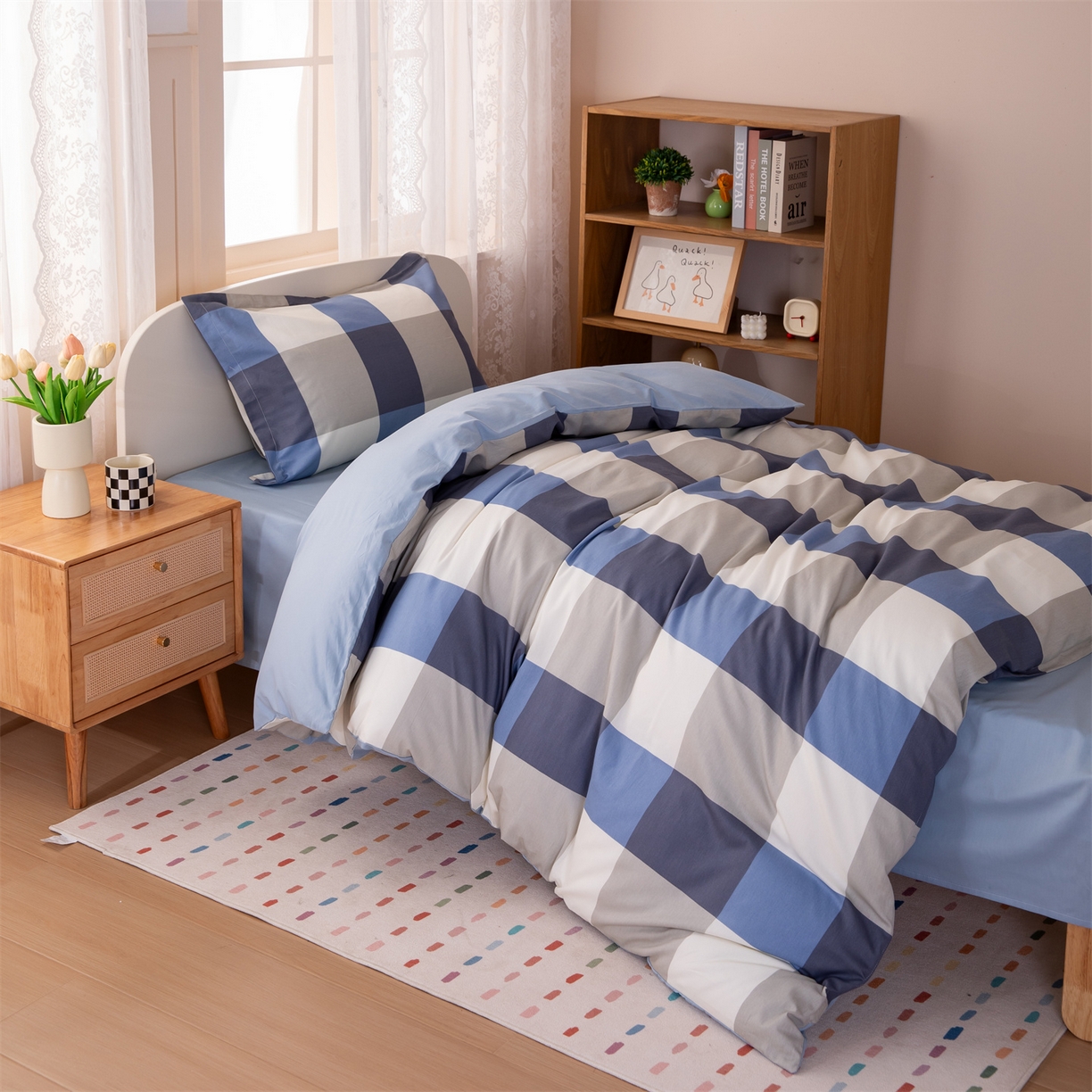 91家纺网 家纺一手货源 找家纺 （总）凌云家纺 2025新款13372全棉纯棉学生床单款三件套上下铺宿舍六件套一整套