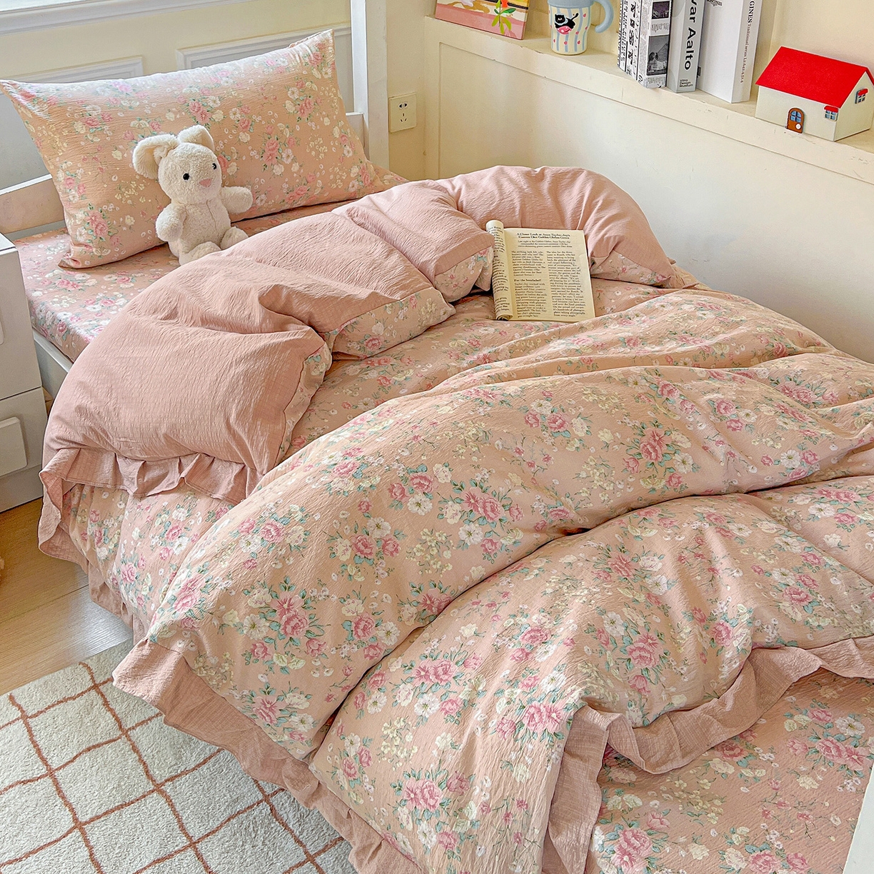 91家纺网 家纺一手货源 找家纺 纽缦家纺 2025新款云感提花双层纱韩版三件套宿舍三件套上下铺三件套 爱如星辰