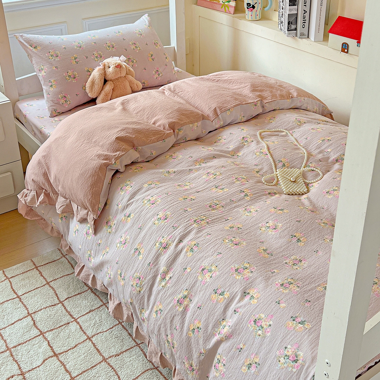 纽缦家纺 2025新款云感提花双层纱韩版三件套宿舍三件套上下铺三件套 暗恋