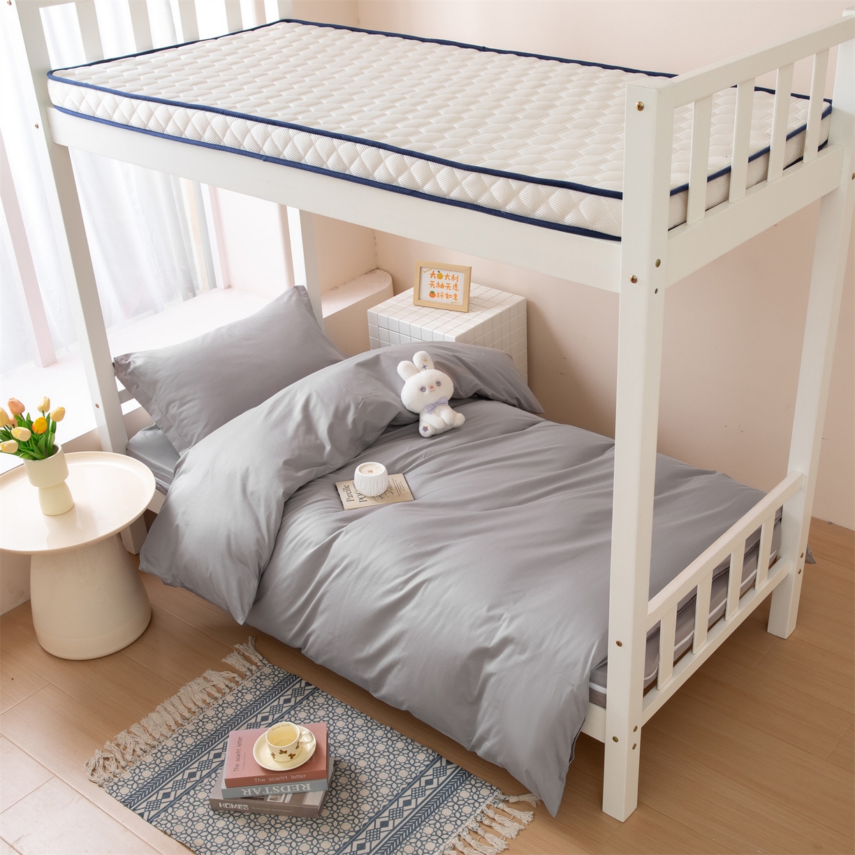 91家纺网 家纺一手货源 找家纺 凌云家纺 2025新款13372全棉纯棉学生床单款三件套上下铺宿舍六件套一整套 简约灰