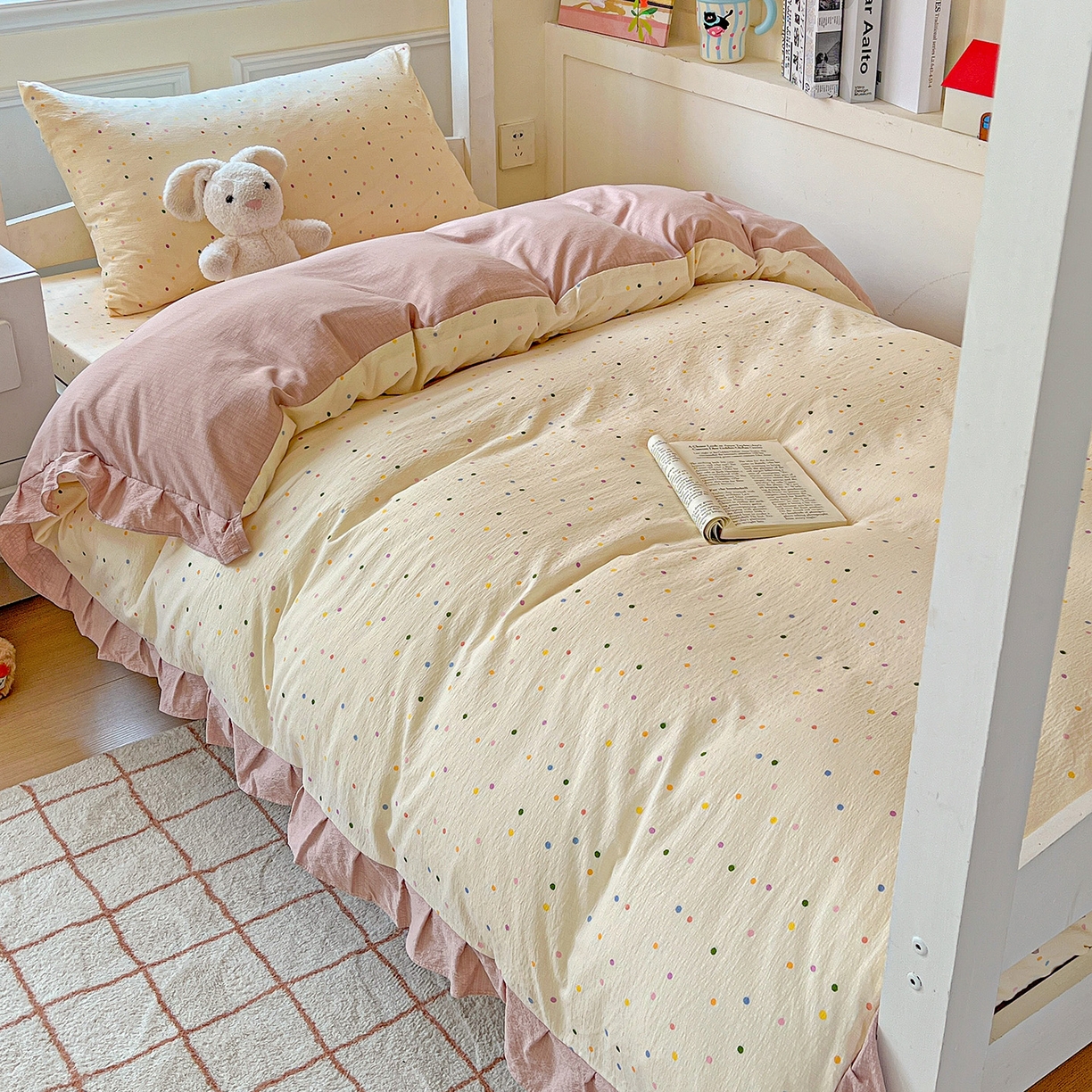 纽缦家纺 2025新款云感提花双层纱韩版三件套宿舍三件套上下铺三件套 波点世界