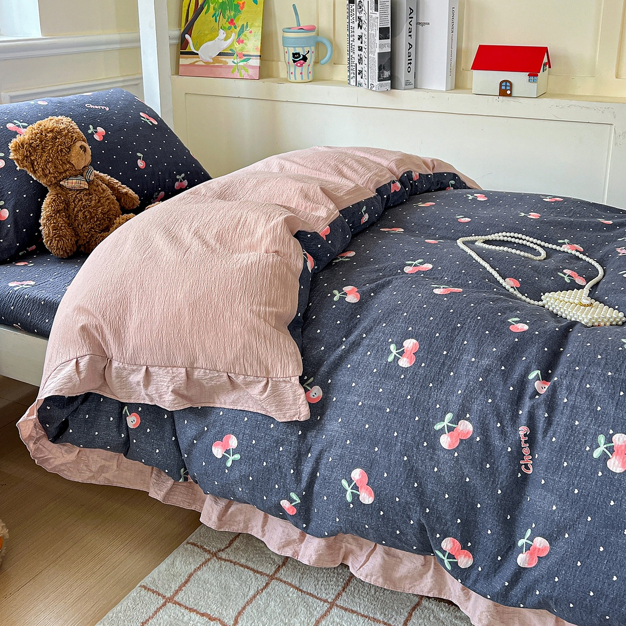 91家纺网 家纺一手货源 找家纺 纽缦家纺 2025新款云感提花双层纱韩版三件套宿舍三件套上下铺三件套 大吉大厘