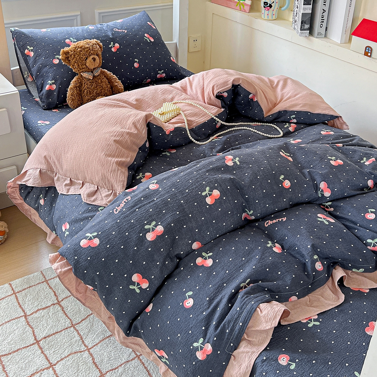 91家纺网 家纺一手货源 找家纺 纽缦家纺 2025新款云感提花双层纱韩版三件套宿舍三件套上下铺三件套 大吉大厘