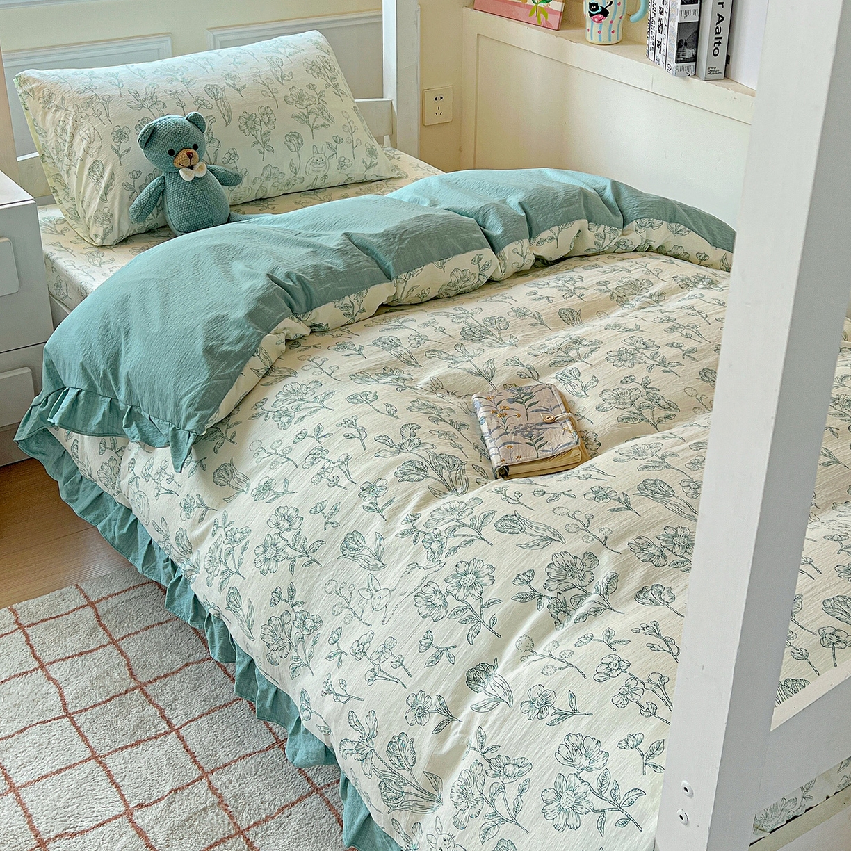 纽缦家纺 2025新款云感提花双层纱韩版三件套宿舍三件套上下铺三件套 海像森林