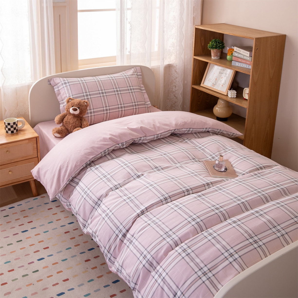 91家纺网 家纺一手货源 找家纺 凌云家纺 2025新款13372全棉纯棉学生床单款三件套上下铺宿舍六件套一整套 绮梦粉