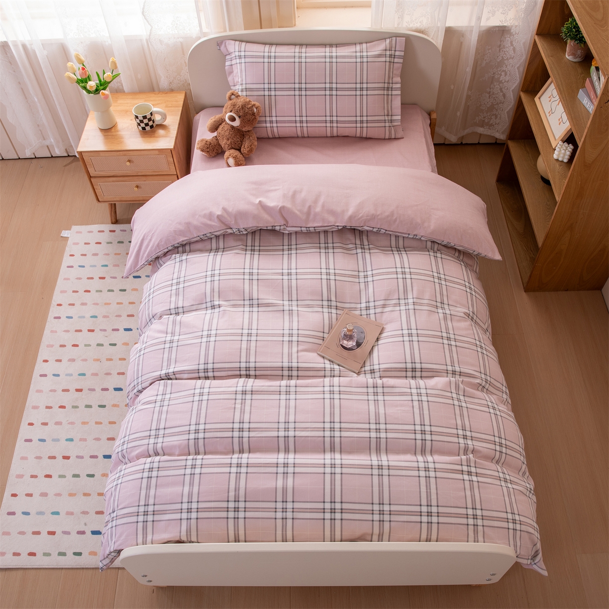 91家纺网 家纺一手货源 找家纺 凌云家纺 2025新款13372全棉纯棉学生床单款三件套上下铺宿舍六件套一整套 绮梦粉