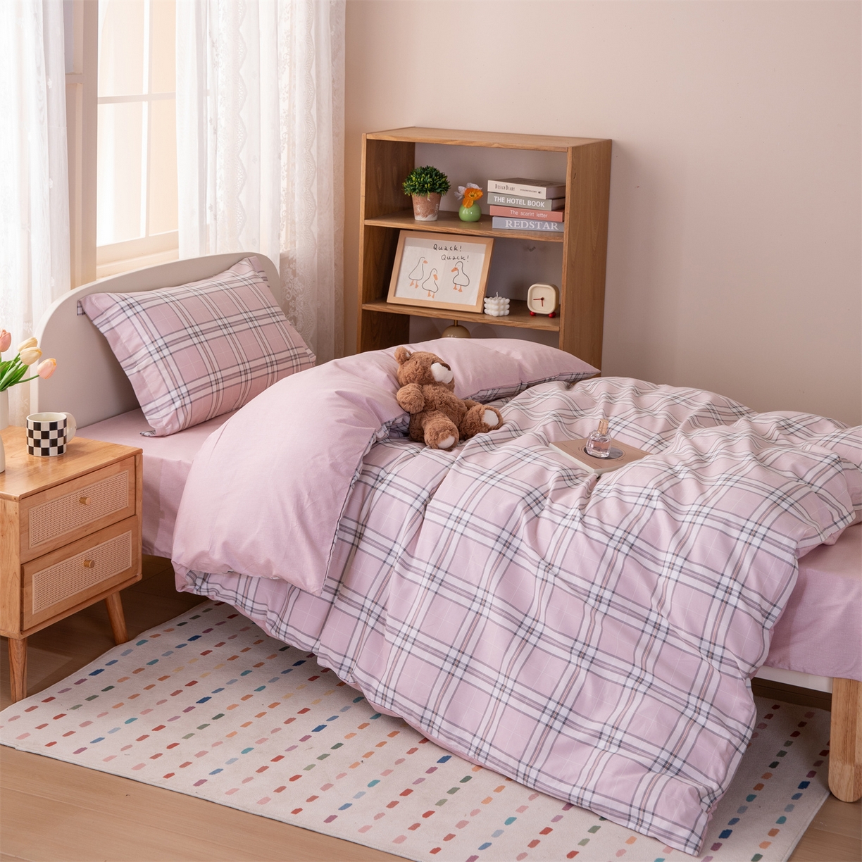 91家纺网 家纺一手货源 找家纺 凌云家纺 2025新款13372全棉纯棉学生床单款三件套上下铺宿舍六件套一整套 绮梦粉