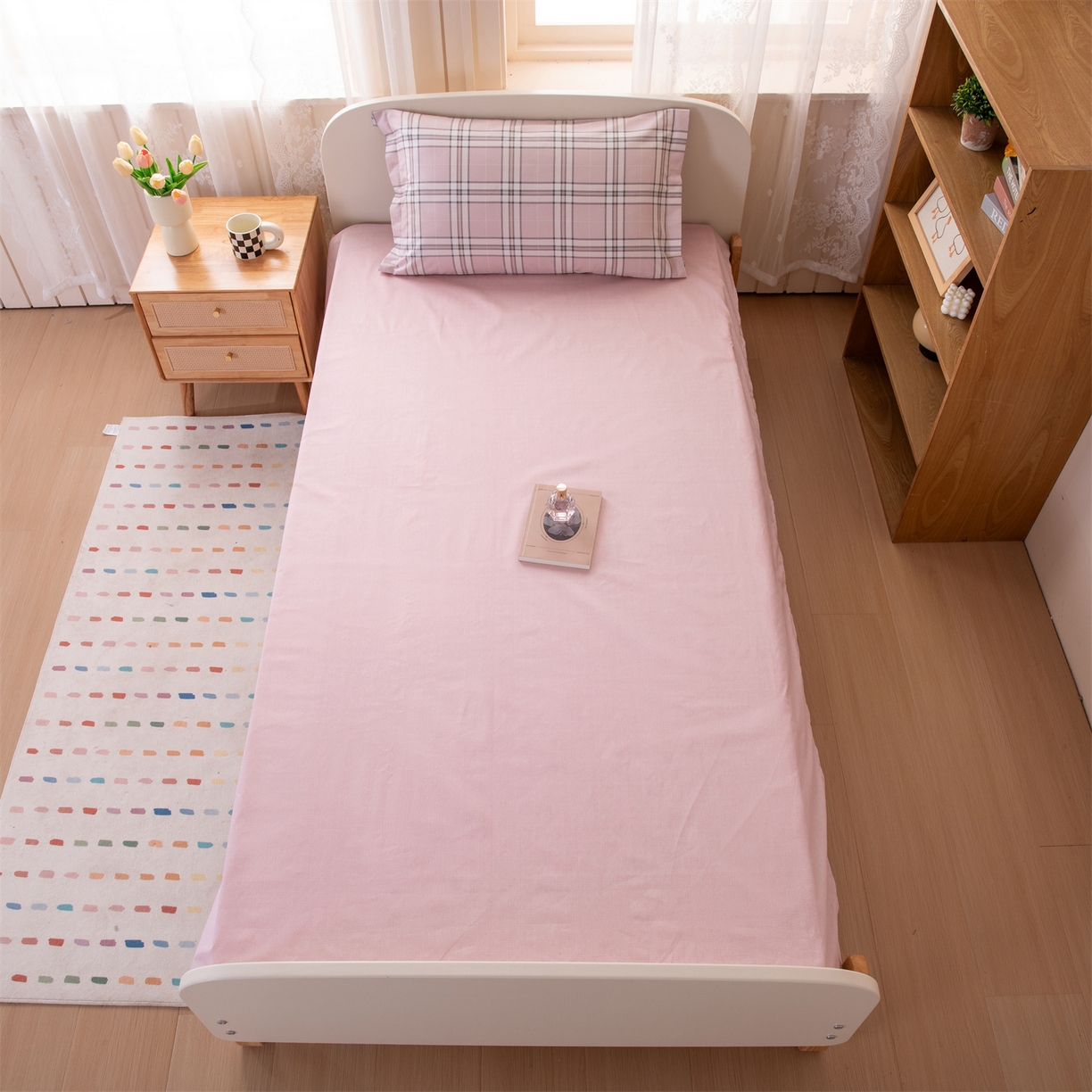 91家纺网 家纺一手货源 找家纺 凌云家纺 2025新款13372全棉纯棉学生床单款三件套上下铺宿舍六件套一整套 绮梦粉