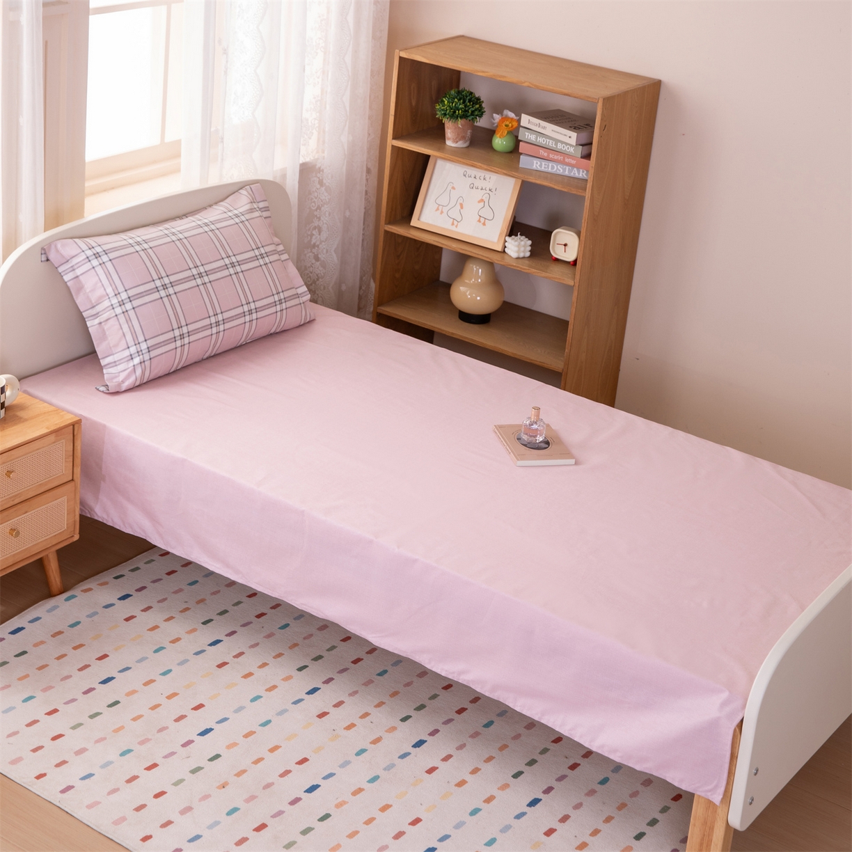 91家纺网 家纺一手货源 找家纺 凌云家纺 2025新款13372全棉纯棉学生床单款三件套上下铺宿舍六件套一整套 绮梦粉