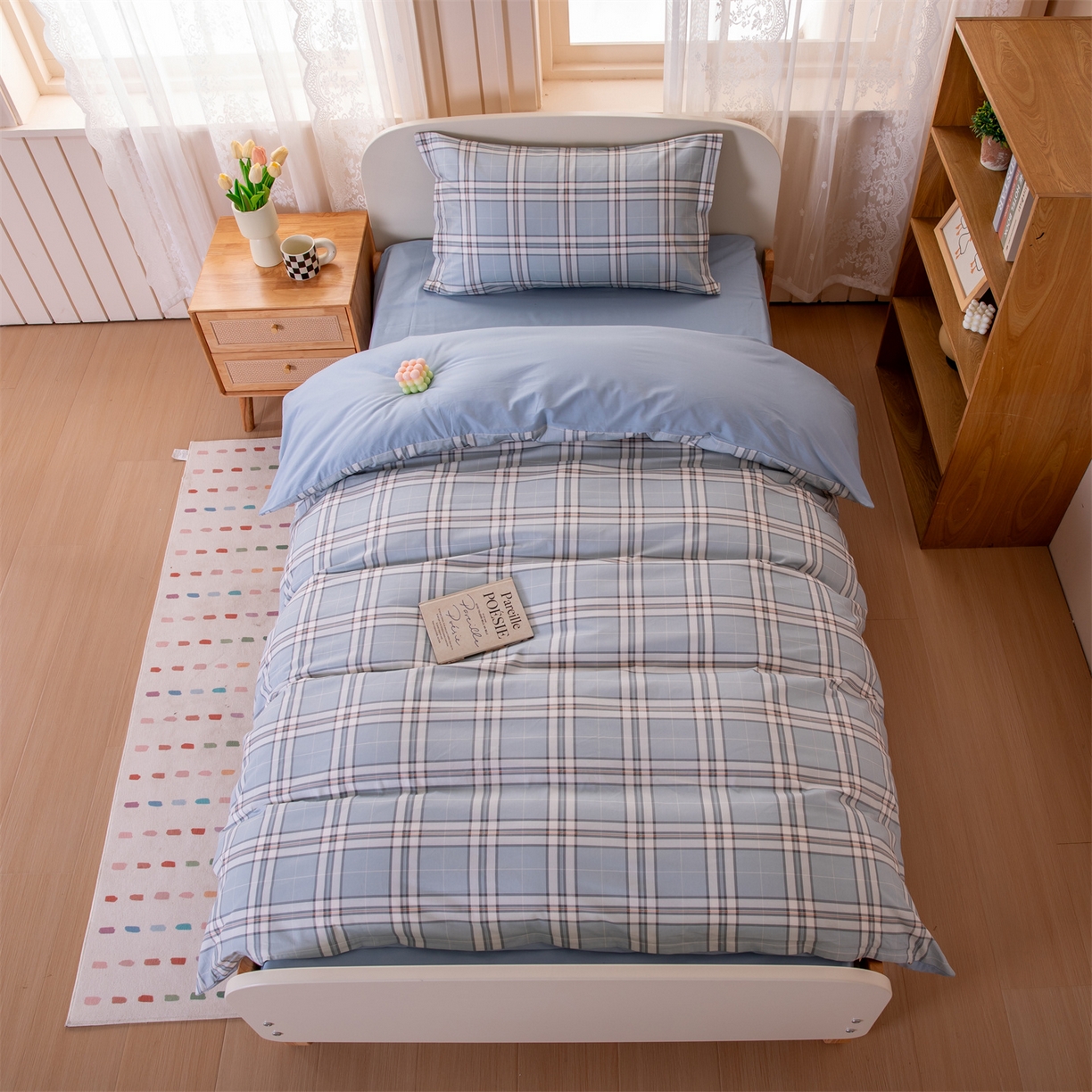 91家纺网 家纺一手货源 找家纺 凌云家纺 2025新款13372全棉纯棉学生床单款三件套上下铺宿舍六件套一整套 绮梦蓝