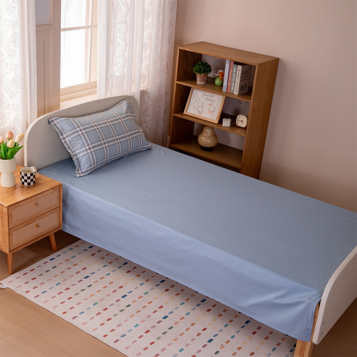 91家纺网 家纺一手货源 找家纺 凌云家纺 2025新款13372全棉纯棉学生床单款三件套上下铺宿舍六件套一整套 绮梦蓝