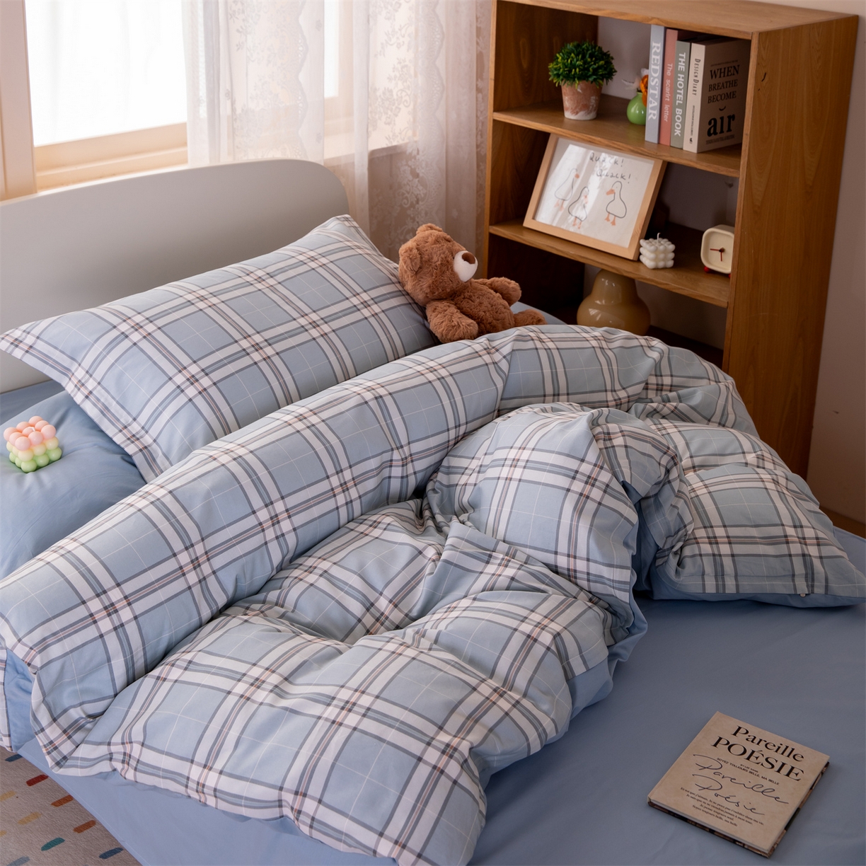 91家纺网 家纺一手货源 找家纺 凌云家纺 2025新款13372全棉纯棉学生床单款三件套上下铺宿舍六件套一整套 绮梦蓝