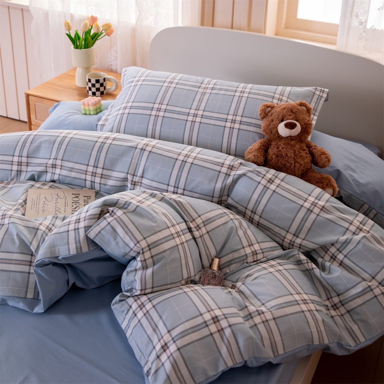 91家纺网 家纺一手货源 找家纺 凌云家纺 2025新款13372全棉纯棉学生床单款三件套上下铺宿舍六件套一整套 绮梦蓝