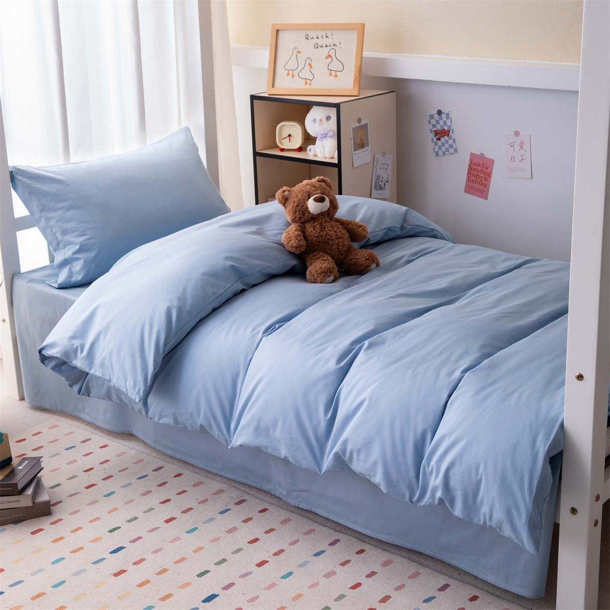 91家纺网 家纺一手货源 找家纺 凌云家纺 2025新款13372全棉纯棉学生床单款三件套上下铺宿舍六件套一整套 星空蓝