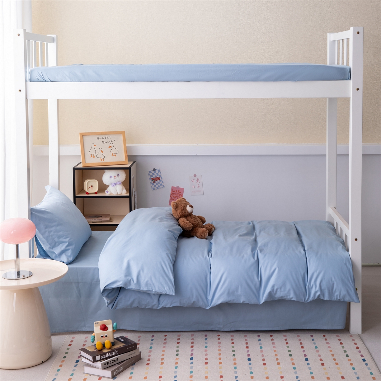 91家纺网 家纺一手货源 找家纺 凌云家纺 2025新款13372全棉纯棉学生床单款三件套上下铺宿舍六件套一整套 星空蓝