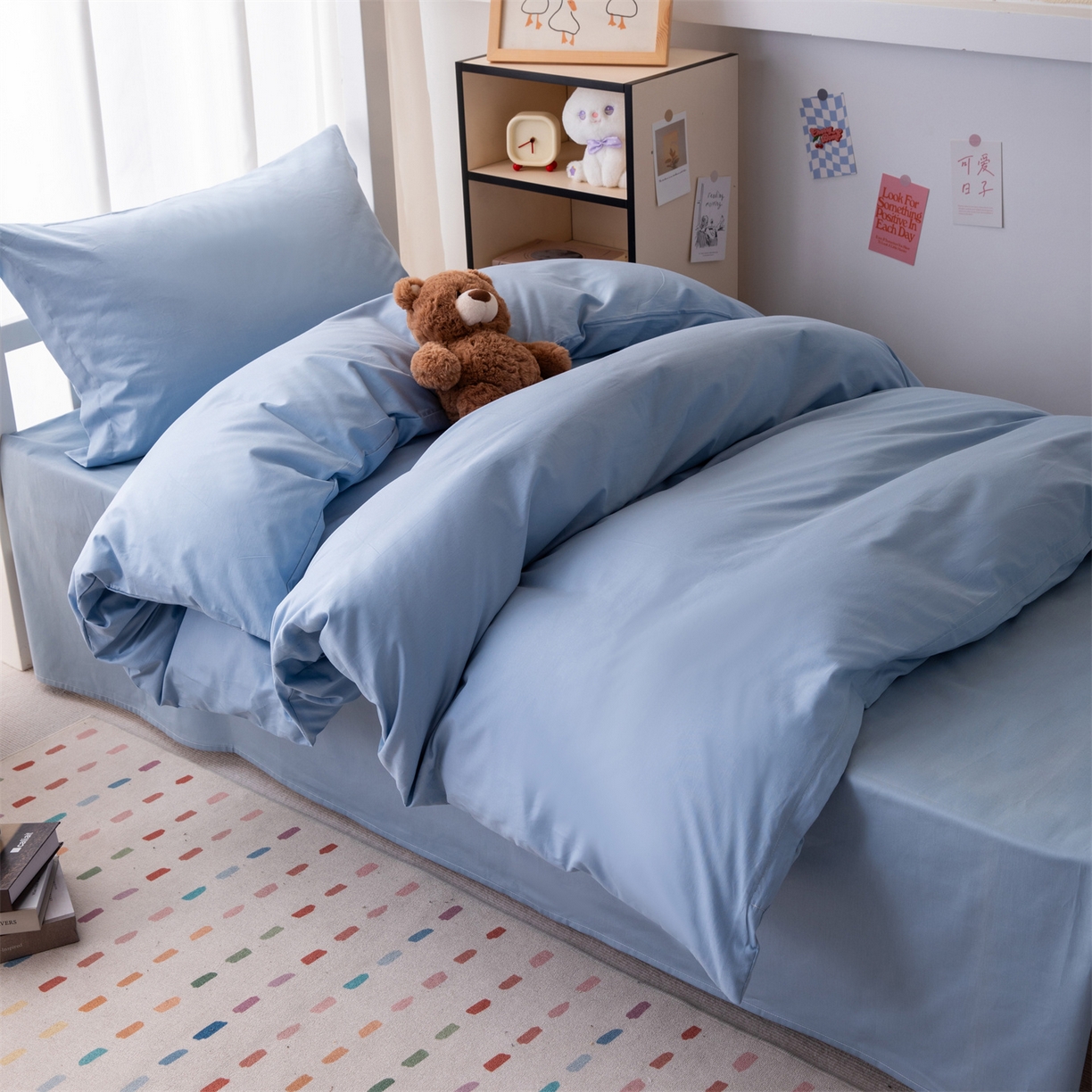 91家纺网 家纺一手货源 找家纺 凌云家纺 2025新款13372全棉纯棉学生床单款三件套上下铺宿舍六件套一整套 星空蓝