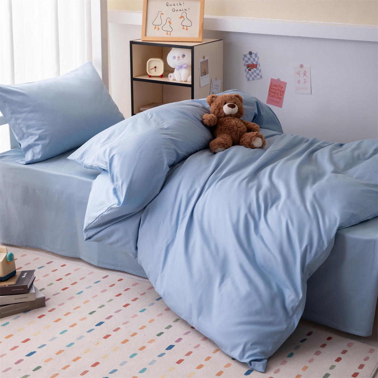 91家纺网 家纺一手货源 找家纺 凌云家纺 2025新款13372全棉纯棉学生床单款三件套上下铺宿舍六件套一整套 星空蓝