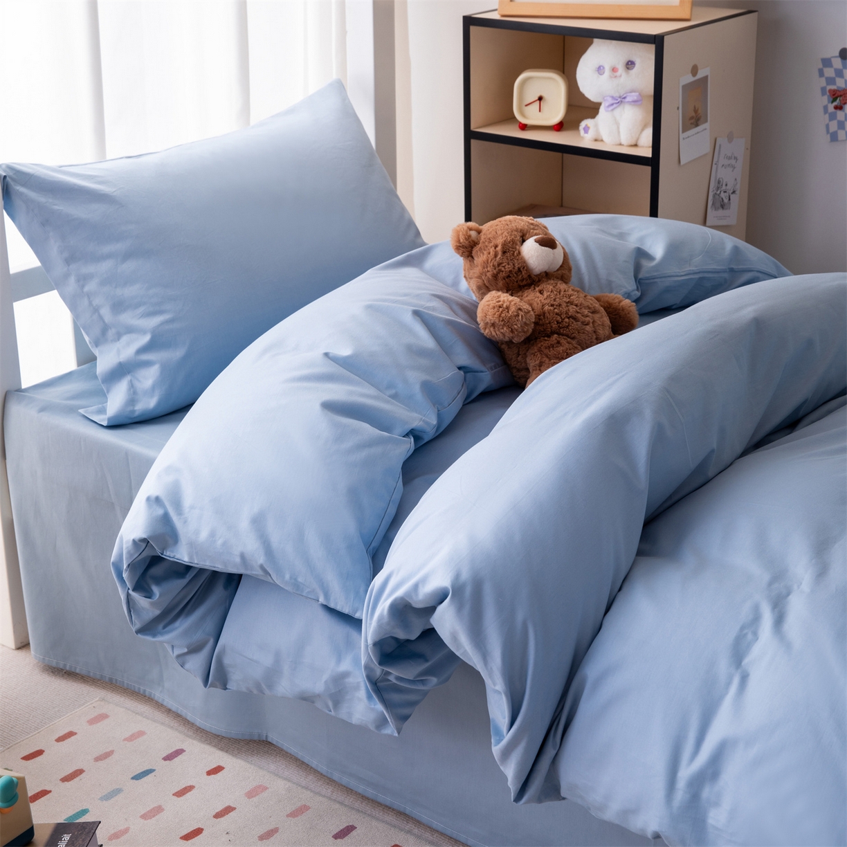 91家纺网 家纺一手货源 找家纺 凌云家纺 2025新款13372全棉纯棉学生床单款三件套上下铺宿舍六件套一整套 星空蓝