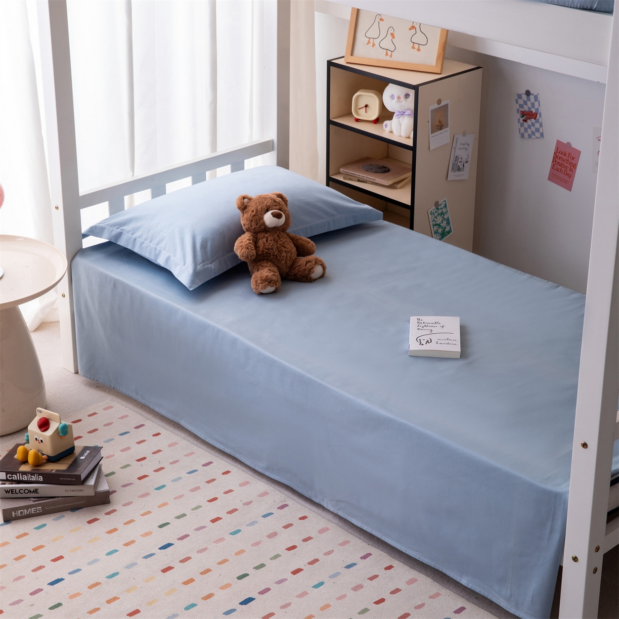 91家纺网 家纺一手货源 找家纺 凌云家纺 2025新款13372全棉纯棉学生床单款三件套上下铺宿舍六件套一整套 星空蓝