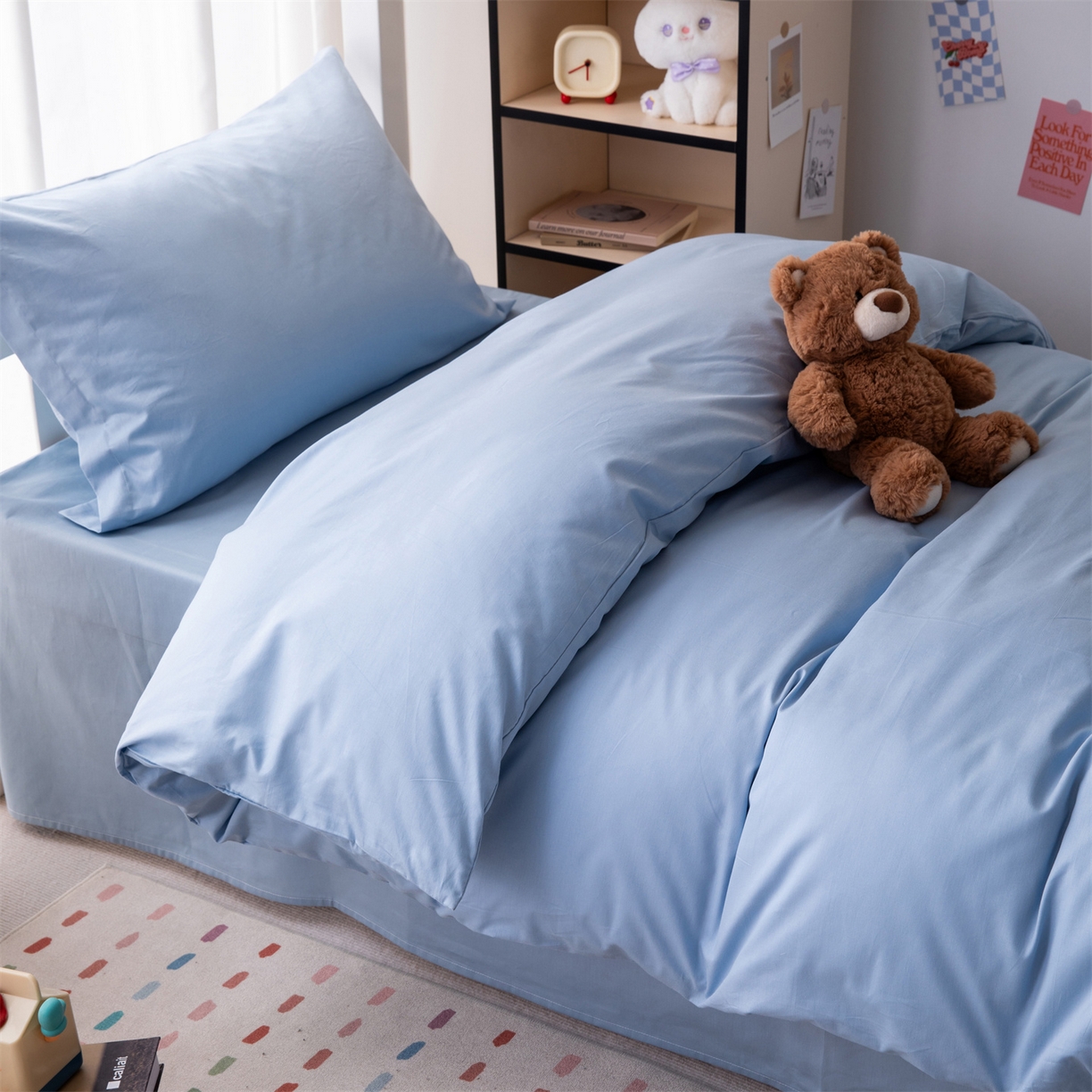 91家纺网 家纺一手货源 找家纺 凌云家纺 2025新款13372全棉纯棉学生床单款三件套上下铺宿舍六件套一整套 星空蓝