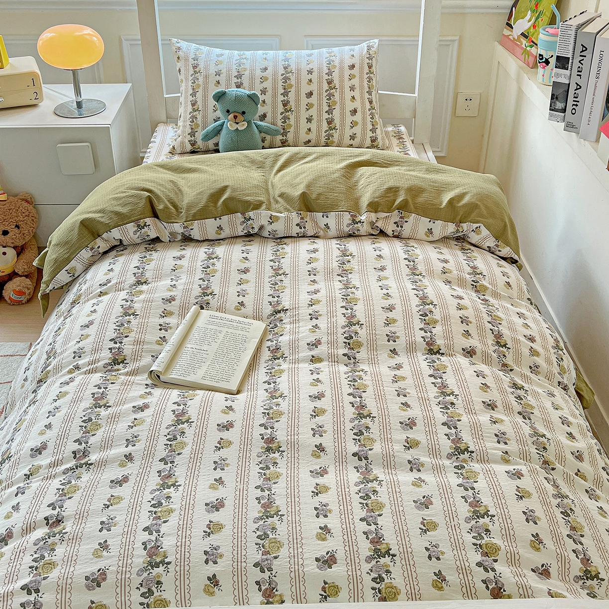 91家纺网 家纺一手货源 找家纺 纽缦家纺 2025新款云感提花双层纱韩版三件套宿舍三件套上下铺三件套 玫瑰哒