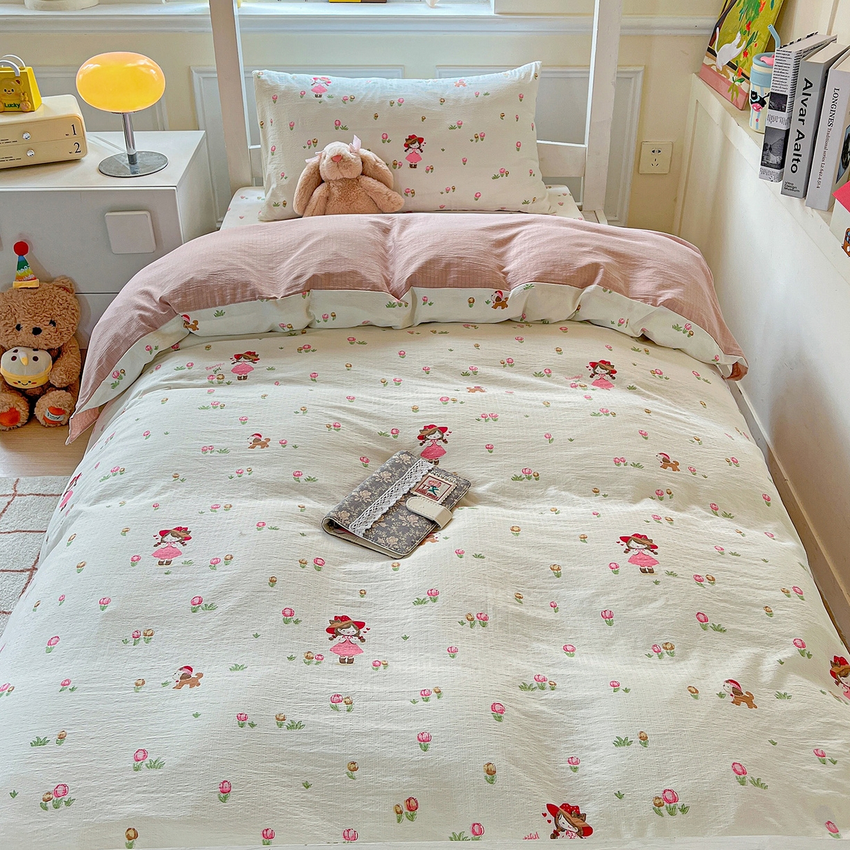 91家纺网 家纺一手货源 找家纺 纽缦家纺 2025新款云感提花双层纱韩版三件套宿舍三件套上下铺三件套 蜜糖之恋