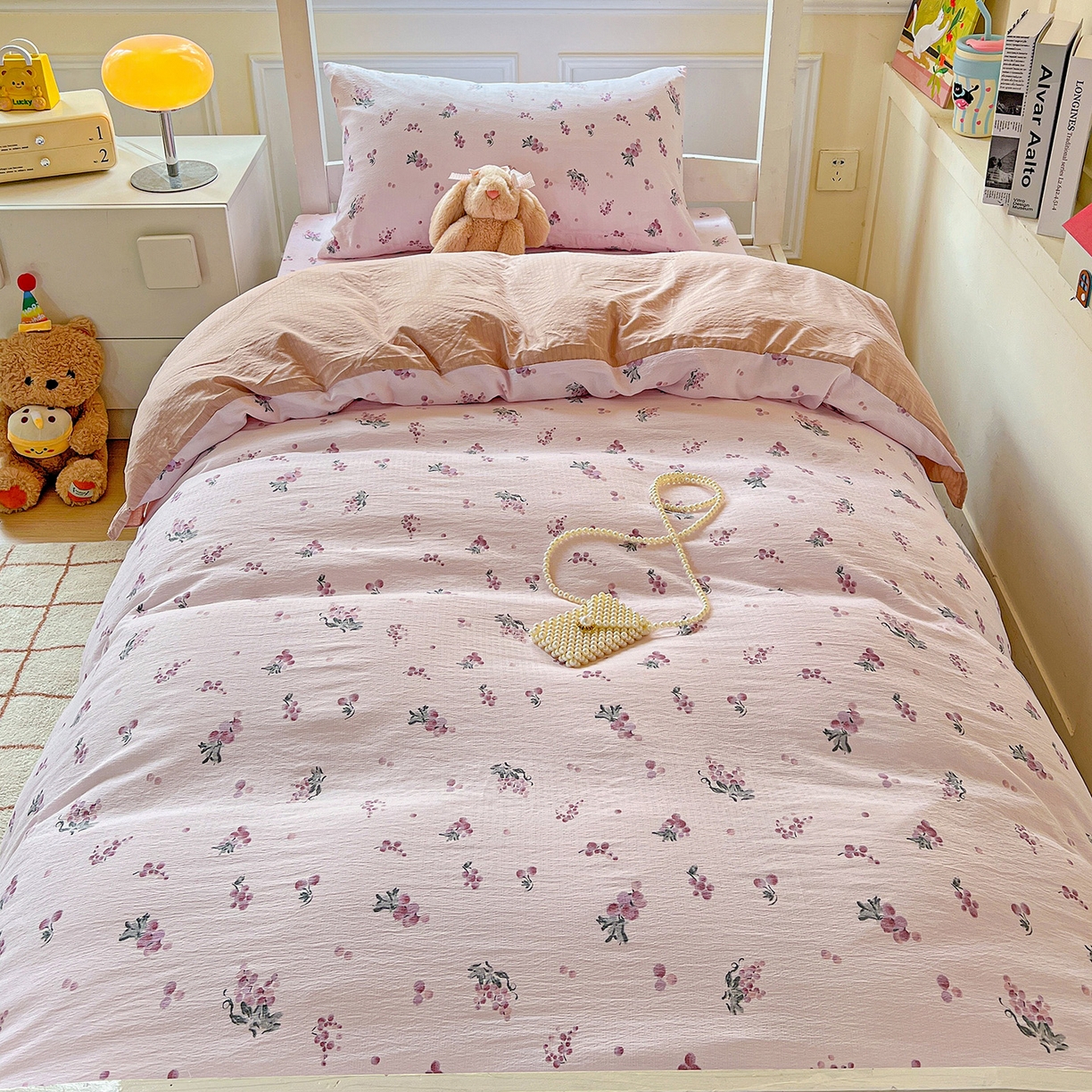 91家纺网 家纺一手货源 找家纺 纽缦家纺 2025新款云感提花双层纱韩版三件套宿舍三件套上下铺三件套 葡萄七分甜