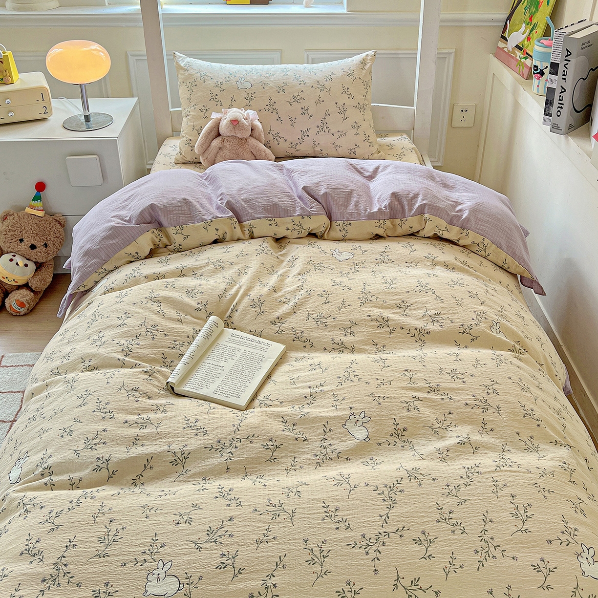 91家纺网 家纺一手货源 找家纺 纽缦家纺 2025新款云感提花双层纱韩版三件套宿舍三件套上下铺三件套 森田野园