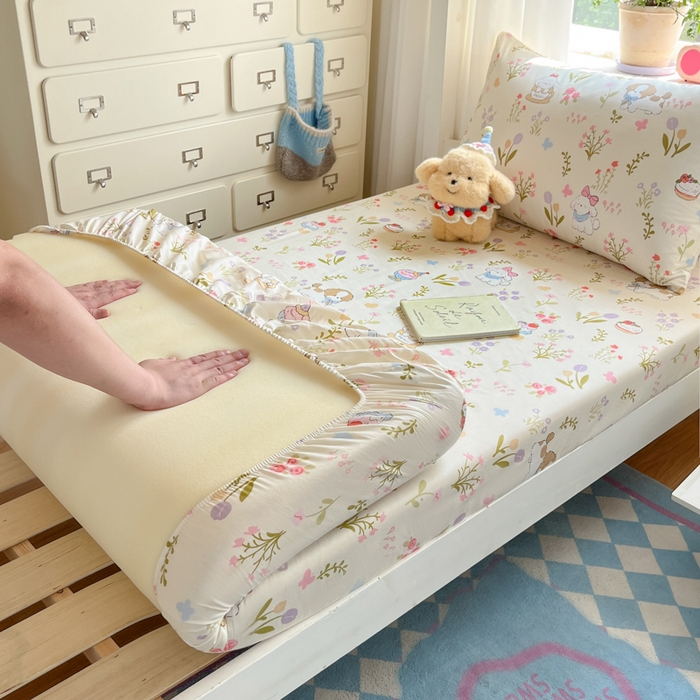 寻米 2025新款全棉纯棉印花学生季学生单床笠单品床笠床笠单件 花园小狗