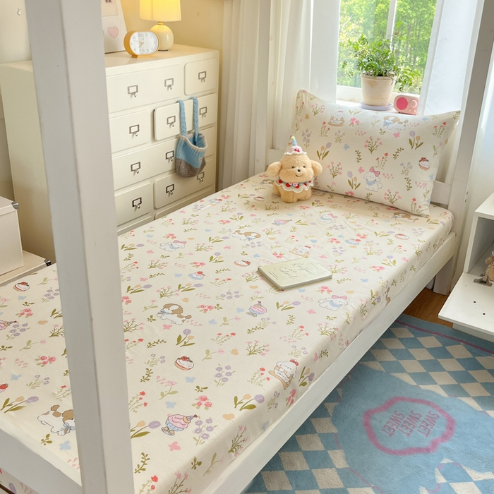 91家纺网 家纺一手货源 找家纺 寻米 2025新款全棉纯棉印花学生季学生单床笠单品床笠床笠单件 花园小狗