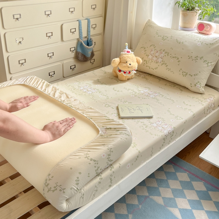 寻米 2025新款全棉纯棉印花学生季学生单床笠单品床笠床笠单件 花园小兔