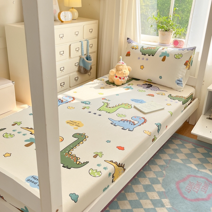 91家纺网 家纺一手货源 找家纺 寻米 2025新款全棉纯棉印花学生季学生单床笠单品床笠床笠单件 恐龙乐园