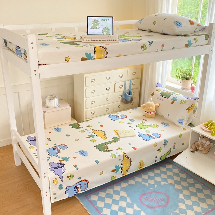 寻米 2025新款全棉纯棉印花学生季学生单床单单品床单床单单件 恐龙乐园