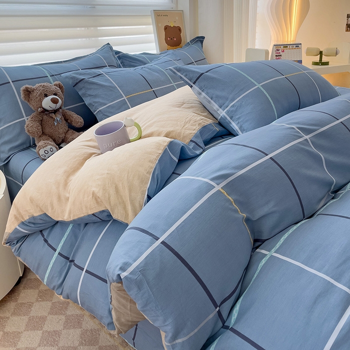 91家纺网 家纺一手货源 找家纺 纽缦家纺 2025新款全棉纯棉斜纹印花四件套 麦乐迪蓝