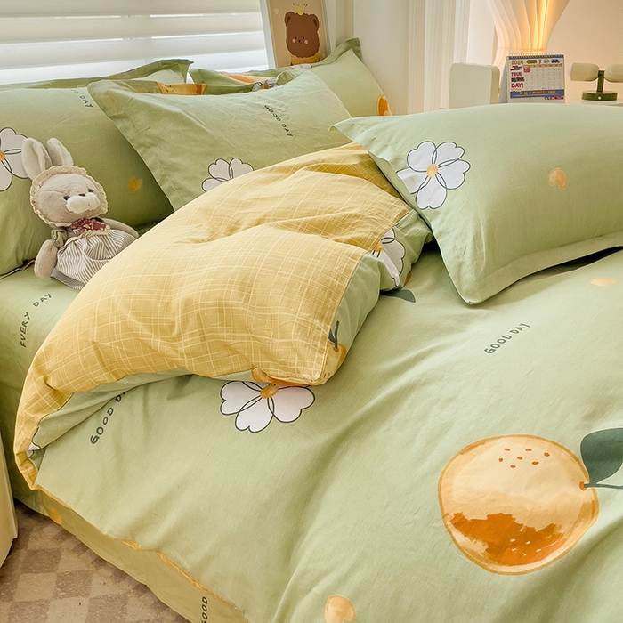 91家纺网 家纺一手货源 找家纺 纽缦家纺 2025新款全棉纯棉斜纹印花四件套 柠夏