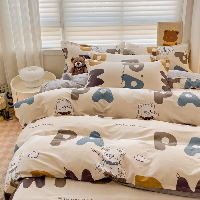 91家纺网 家纺一手货源 找家纺 纽缦家纺 2025新款全棉纯棉斜纹印花四件套 温柔小熊