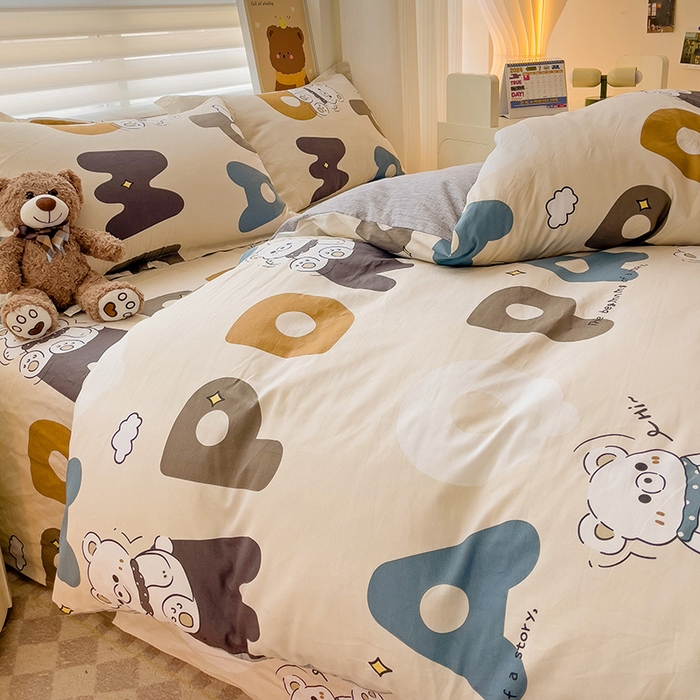 91家纺网 家纺一手货源 找家纺 纽缦家纺 2025新款全棉纯棉斜纹印花四件套 温柔小熊