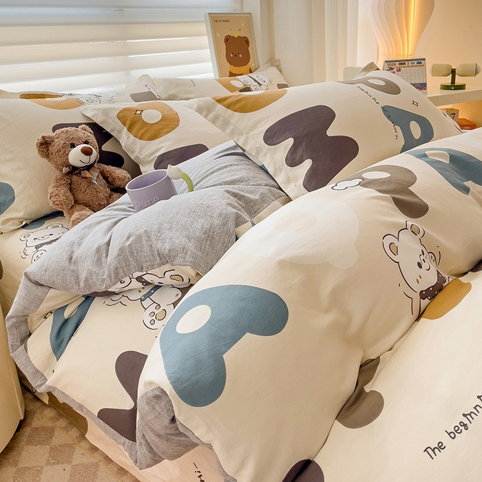 91家纺网 家纺一手货源 找家纺 纽缦家纺 2025新款全棉纯棉斜纹印花四件套 温柔小熊