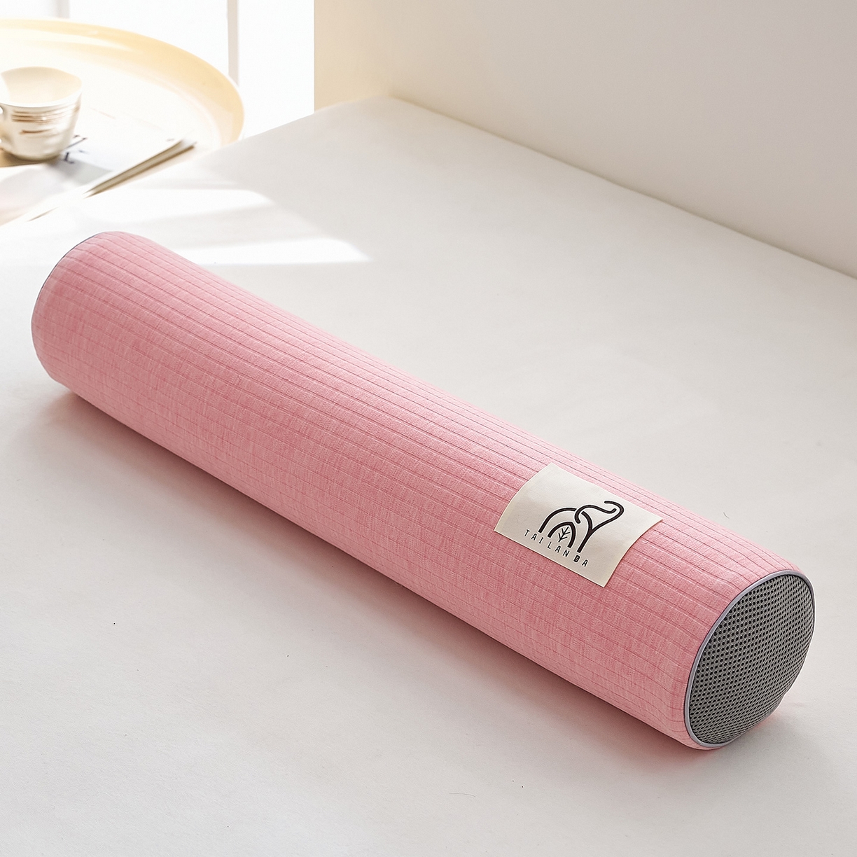 91家纺网 家纺一手货源 找家纺 鼎盛乳胶 2025新款多功能条纹乳胶圆柱枕枕头腰枕 亲肤棉粉 50x10cm/只