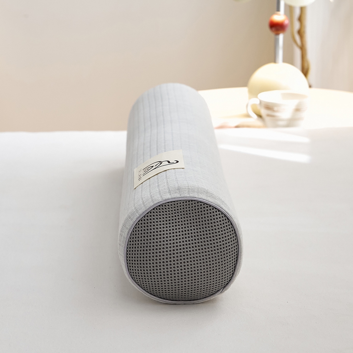 91家纺网 家纺一手货源 找家纺 鼎盛乳胶 2025新款多功能条纹乳胶圆柱枕枕头腰枕 亲肤棉灰 50x10cm/只