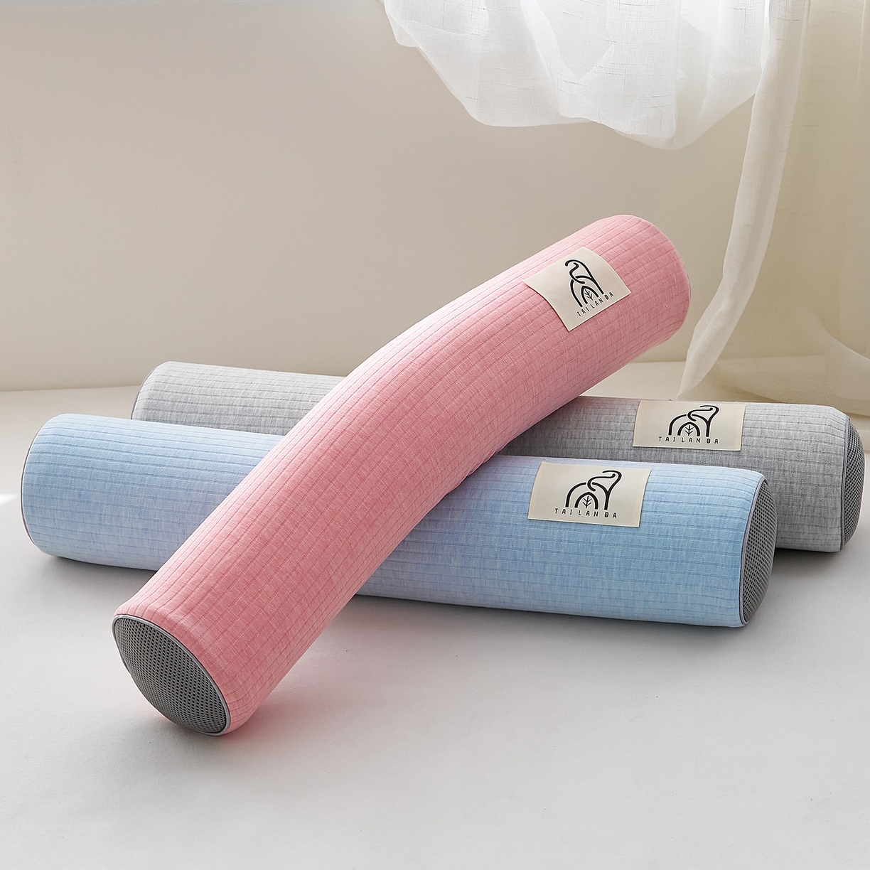 鼎盛乳胶 2025新款多功能条纹乳胶圆柱枕枕头腰枕 组合图仅供展示