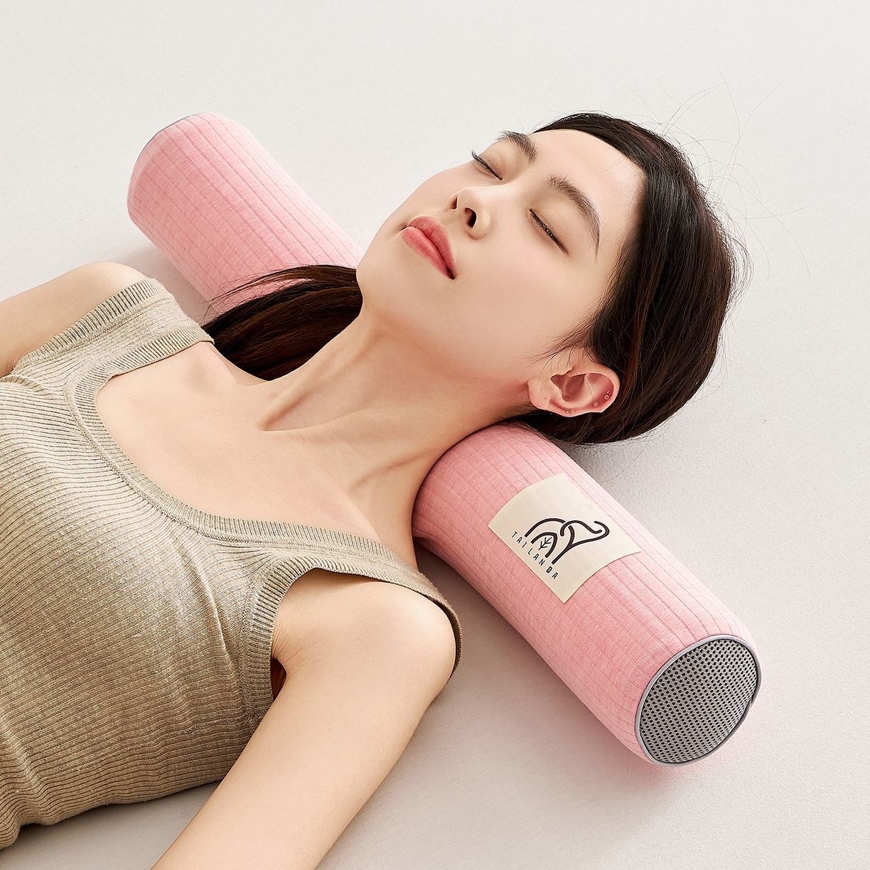 91家纺网 家纺一手货源 找家纺 鼎盛乳胶 2025新款多功能条纹乳胶圆柱枕枕头腰枕 亲肤棉粉 60x12cm/只